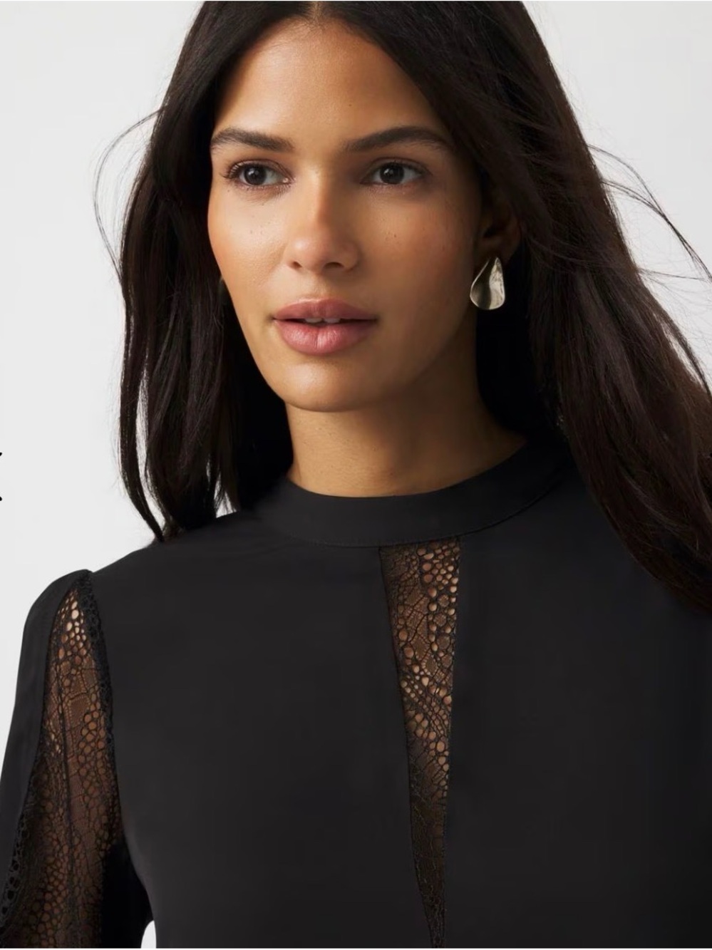 White House Black Market Black Lace-Panel Long Sleeve Blouse size Small NWT - Picture 2 of 2